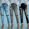 Jeans para mujer 2023 Pantalones de lápiz rasgados Slim Fit High Cintura Vintage Streetwear Casual Moda Negro Gris Mujer Pantalones De Mujer