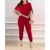 Calças de duas peças femininas 2023 outono inverno fechando plus size cor pura lantejoulas moda irregular top conjunto de duas peças