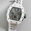 Designer Ri Mlies Luxury Watchs Mechanics Automatic Mens Brand White Watch Ceramics Case Skeleton Dial Mens Rubber Sport Flyback TPT ES