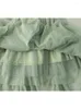 Skirts TIGENA Green Ruffles Tulle Long Skirt Women Spring Autumn Aesthetic Fashionable Solid Irregular Hem High Waist Maxi Female