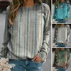 Damen-Kapuzenpullover, Damen-Sweatshirt, Vintage-Stil, Blumenmuster, gestreift, Ethno-Stil, lockerer Pullover für Langarm-T-Shirt, Bluse, gemütlich