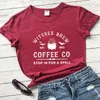 女性のTシャツ魔女醸造コーヒーCO Tシャツ美学の魔女の女性Tシャツを飲む面白い女性ハロウィーンパーティーTシャツトップ