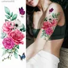 Tatouages Coloré Dessin Autocollants Femmes Mode Fleur Tatouages Temporaires Autocollant Faux Rose Plume TatooS Décalque Étanche Corps Art Jambes Bras Tatoos Pour WomenL2311