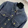 Women's Jackets High Quality Waistband Medium Length Denim Jacket Metal Buckle Stripe Slimming Long Sleeved Lining Dress