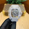 デザイナーri mlies luxury watch自動時計完全に透明なメカニカルメンズホローアウトファッション光学性ワインバレルテープ大きな高品質