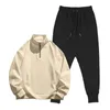 Running Sets Mens Fashion Casual Half Zip Sweatshirt Solid Color Two Piece Pocket Sweater Winter Suit Tuxedo Shawl Lapel
