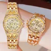 Orologi da polso Luxury Golden Women Watch Top Brand Lady Gold Acciaio inossidabile Rhinstone Diamond Quartz Orologio femminile 3ATM Regalo impermeabile