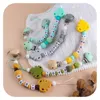 Jouets de dentition pour bébé, perles en feuille de Silicone, support factice, nom anglais, Clips de chaîne de sucette, accessoires personnalisés 230427