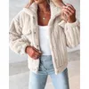 Jaquetas femininas outono inverno mulheres manga longa teddy casaco quente femme casual bolso abotoado design turn-down colarinho jaqueta senhora moda