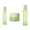 20ml 30ml 40ml 60ml 80ml 100ml 120ml Green Frosted Glass Cream Jar Mist Spray Lotion Pump Bottle with Wooden Lids Caps Cosmetic Contain Wuhg