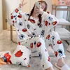 home clothing Hot Selling Winter Flannel Women's Pajamas Long Sleeved Thickened Plush Coral Velvet Nightwear Cute Cartoon Home Clothing Suitvaiduryd