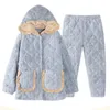 Dames Nachtkleding 2024 Koraal Fluwelen Pyjama Dames Herfst Winter Drielaags Verdikte Pluche Homewear Warm Katoen Loungewear Set