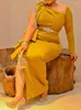Sukienki swobodne kobiety imprezowe sukienki Nieregularne rękawy Tassels Ruffle o szyję szczeliną żółty celebruj afrykańskie wydarzenie