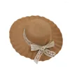 Chapéus largos e elegantes chapéu de praia feminino de palha de proteção solar