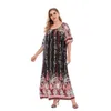 Vestido de terraço de venda no Oriente Médio casual solto estampado longo plus size gola redonda