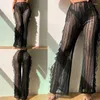 Women's Pants Womens Sexy Sheer Mesh Ruffle Pant Shiny Glitter Vertical Striped See-Through Swimsuit Bikinis Bottom Cover Up