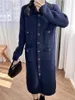 24-Self po tra-it Nouveau manteau tricoté perlé ample long coloré à col rabattu simple boutonnage
