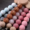 Baby Teethers Toys Beech Pacifier Clips Heart Wood Silicone Chain Clip Pendant Dummy Nipple Holder Antidrop Accessory 230427
