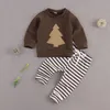 Pigiama Citgeett Autunno 0-24M Bambini Bambini Ragazze Ragazzi Set Manica lunga Albero di Natale Top Con lacci Pantaloni a righe elastici in vita Set 231128