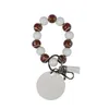 Porte-clés Bracelets d'impression de sublimation colorée à la main à la main Bracelet de perles d'argile polymère avec porte-clés en métal vierge pour amoureux