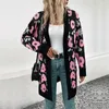 Malhas femininas outono e inverno cardigan padrão de flor oco rosca lanterna manga longa blusas malhas casaco moda topos