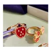 Anillo solitario de concha natural para mujer, abalorio de trébol, mariquita, flores de cuatro hojas, joyería de entrega directa Dht9O