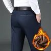 Men's Pants Winter Flannel Thick Casual Fleece Navy Black Business Straight Slim Stretch Warm Plush Trousers Male