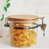 Storage Bottles Stainless Steel Buckle Glass Jars With Bamboo Lid Food Sealed Candy Grains Kitchen Container