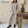 Kvinnors tvåbitar byxor Hirsionsan Elegant Soft Sticked Set Women Autumn Winter Warm Casual Two Piece Treater and Pants Outfits Solid Tracksuit Lady 231127