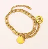 18K Gold Circle Charm Bracelet Bracelet Designers de cadeia de links grossos letra de luxo Moda Mulheres amor