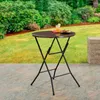 Camp Furniture 31-inch Round High-top Outdoor Folding Table In A Wood-like Color For Easy Cleaning With Rubber Feet Added Grip