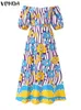 Tops Plus Size 5XL VONDA Bohemian Sundress 2023 Summer Women Casual Floral Print Sexy Off Shoulder Long Sleeve Party Maxi Robe Femme