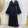 Vêtements ethniques Automne Hiver Pull Ouvert Abaya avec manches lâches Ceinture de poche Cardigan Robe Eid Prière Caftan Malaisie Mode