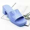 Brand High Heel Gel Shoes Women's Platform Women's Slippers PVC Square Toe Chunky Heel European och American Foreign Trade Women's Shoes Stor storlek