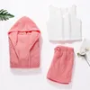 Women's Sleepwear Women Coral Velvet Pajamas Set Spring Autumn Winter Pajamas 3 Three Piece Set Sleepwear Tops Shorts Coat Suit Size S-3XL 231128