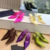 STILETTO HEELS Sandals مصممي المصممين SATIN مدببة Slingback Womens Dress Shoes 9cm مضخات عالية الكعب مصمم فاخر الصندل 35-42 مع صندوق