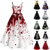 Vestidos casuais tema de halloween para mulheres gola redonda sem mangas cintura alta arco decoração magro grande balanço vestido feminino estilo gótico