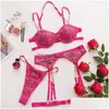 Reggiseni Set Fiore Ricamo Mutandine Intimo Donna Sexy Lingerie trasparente Set reggiseno Biancheria da letto Abbigliamento Drop Delivery Abbigliamento Donna Dhnxo