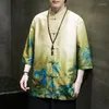 Erkekler sıradan gömlekler Çin geleneksel ince buz ipek tang artı kısa kollu yaz etnik tarzı gevşek tai chi takım elbise