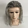 16 inches Indian Virgin Human Hair Replacement 7x9 Grey Dreadlocks Mono Toupee for Black Men