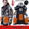 Parkas pour hommes Vestes de chasse Femmes Vestes chauffantes Hommes Étanche USB Chauffage Vestes à capuche Coupe-vent Vêtements chauffants électriques 6XL 8XL 10XL 231128