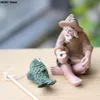Decorative Objects Figurines 1PC Fishing Old Man Resin Figure Statue Sitting Garden Ornament Outdoor Pool MicroLandscape Bonsai Crafts 230428