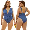 Damskie pasy stroju kąpielowego damskie panie S-5xl Kąpiel Kosze Kobiety Sexy One Piece Swimsuit Deep V Szyjka Plus Big Blue