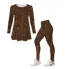 Zweiteilige Damen-Hosen, 2 Outfits, Blumendruck-Sets, Herbst-Winter, langärmelig, Oberteil, schmale Passform, Hose, Heimanzug, Yoga-Set
