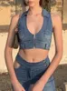 قمم harajuku denim y2k محصول أعلى بارد فتاة مثير مشد بباليل ديب Vneck Zipper Tank Tube Tube