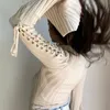 Polos Elegant Lace Up Rib Knit Bodysuits Women Fashion Outfits Flare Sleeve Casual Bodysuits Slim Top Autumn Bodycon Bodysuit Romper