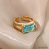 Band Rings Vintage Blue Square Stone Rings For Men Women Crystal Promise Engagement Wedding Ring Fashion Jewelry Brand Accessories R231130