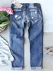 Jeans da donna Patchwork Teschio stampato Pantaloni da donna mamma Blu Pantaloni vintage in denim dritto strappato distrutto Streetwear Y2K anni '90