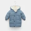 Down Coat Winter Children's Padded Jacket Midlength Baby for Boys and Girls Solid Color Casual Hooded Cardigan 231128