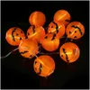 Parti Dekorasyonu Cadılar Bayramı Prop Pumpkin LED String Işık 10 Tutucu Bar Lights Noel Festival Lamba Şeridi Katlanmış Damla Dhd9b